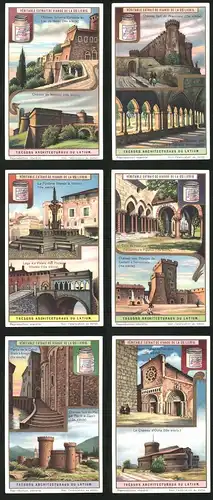6 Sammelbilder Liebig, Serie Nr.: 1184, Trésors Architecturaux du Latium, Schloss, Kirche, Burg, Kathedrale