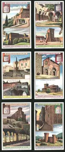 6 Sammelbilder Liebig, Serie Nr.: 1184, Trésors Architecturaux du Latium, Kirche, Kathedrale, Schloss, Burg