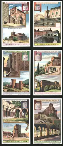 6 Sammelbilder Liebig, Serie Nr.: 1184, Trésors Architecturaux du Latium, Burg, Kathedrale, Kirche, Schloss