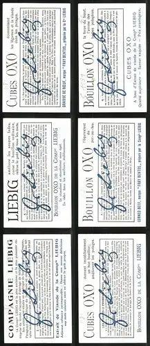 6 Sammelbilder Liebig, Serie Nr.: 1181, Les Fiancés par A. Manzoni, Räuber, Priester, Schwert