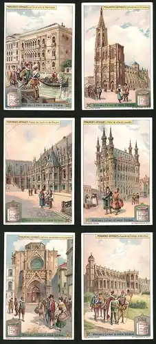 6 Sammelbilder Liebig, Serie Nr.: 1051, Monuments Gothiques, Kathedrale, Hotel, Kapelle, Valencia, Strassburg