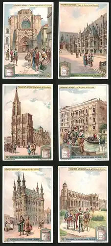 6 Sammelbilder Liebig, Serie Nr.: 1051, Monuments Gothiques, Kapelle, Kathedrale, Hotel, Valencia, Venedig
