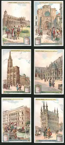 6 Sammelbilder Liebig, Serie Nr.: 1051, Monuments Gothiques, Hotel, Kathedrale, Justizpalast, Kirche, Kapelle