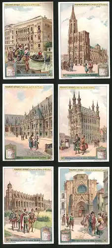 6 Sammelbilder Liebig, Serie Nr.: 1051, Monuments Gothiques, Kathedrale, Kirche, Hotel, kapelle, Justizpalast