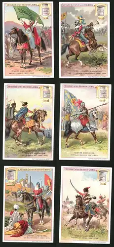 6 Sammelbilder Liebig, Serie Nr.: 693, Grands Capitaines, Général de Zieten, Cid Campeador, Jean Sobieski