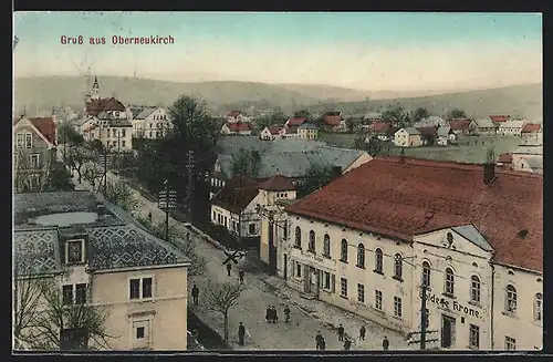 AK Oberneukirch, Gesamtansicht aus der Vogelschau, Hotel goldene Krone