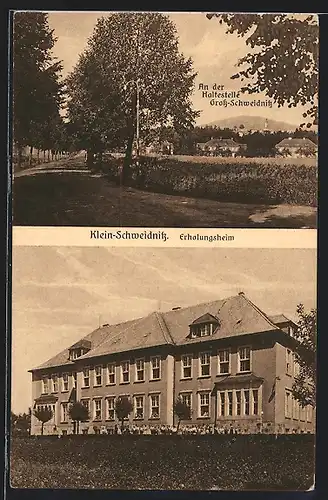 AK Klein-Schweidnitz, Erholungsheim, An der Haltestelle Gross-Schweidnitz