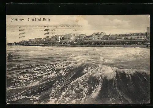 AK Norderney, Strand bei Sturm