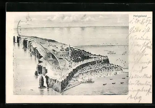 Künstler-AK Helgoland, Totalansicht