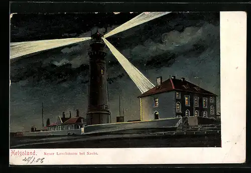 AK Helgoland, Neuer Leuchtturm bei Nacht