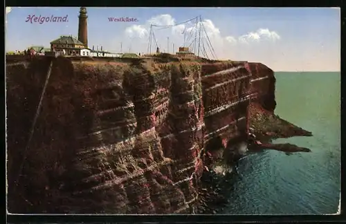 AK Helgoland, Westküste mit Leuchtturm