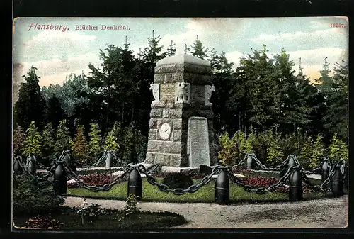 AK Flensburg, Partie am Blücher-Denkmal