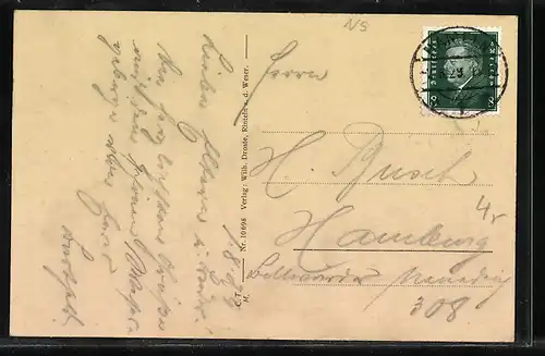 AK Rinteln a. d. Weser, Strassenpartie mit Kirche