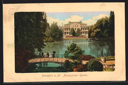 AK Frankfurt a. M., Zoologischer Garten, Gesellschaftshaus mit Brücke