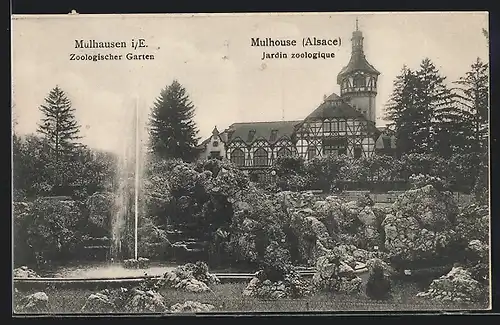 AK Mülhausen i. E., Zoologischer Garten, Springbrunnen
