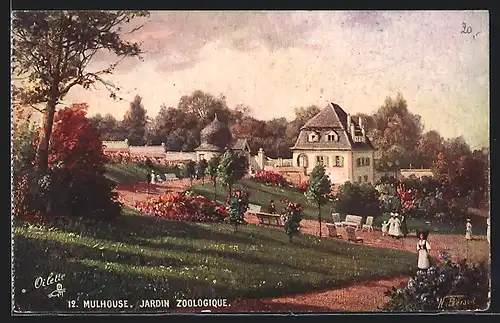 Künstler-AK Mulhouse, Jardin Zoologique