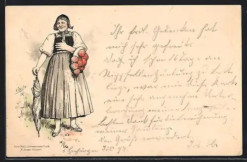 Künstler-AK Fritz Reiss: Frau in Schwarzwälder Tracht