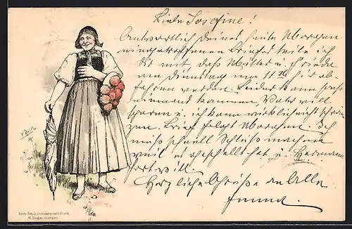 Künstler-AK Fritz Reiss: Frau in Schwarzwälder Tracht