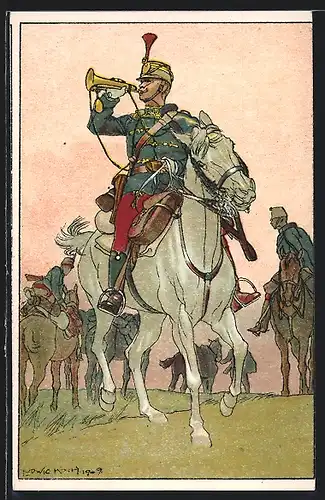 Künstler-AK Ludwig Koch: Soldat mit Fanfare zu Pferde