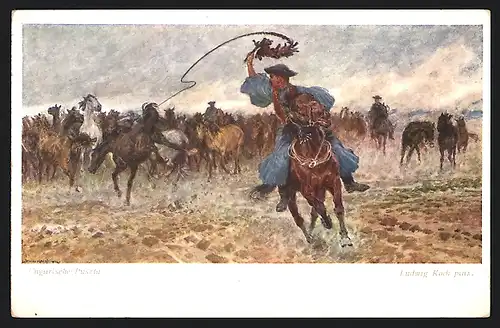 Künstler-AK Ludwig Koch: Reiter mit Peitsche und Pferden