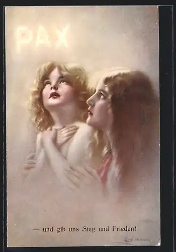 Künstler-AK G. Guerzoni: zwei betende blonde Mädchen