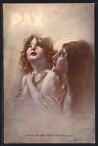 Künstler-AK G. Guerzoni: zwei betende blonde Mädchen