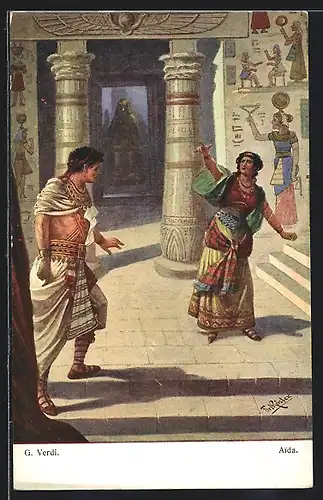 Künstler-AK Fr. Rösler: Aida, Szene in Ägypten, nach G. Verdi