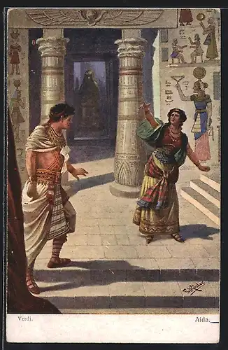 Künstler-AK Fr. Rösler: Aida, Szene in Ägypten, nach G. Verdi