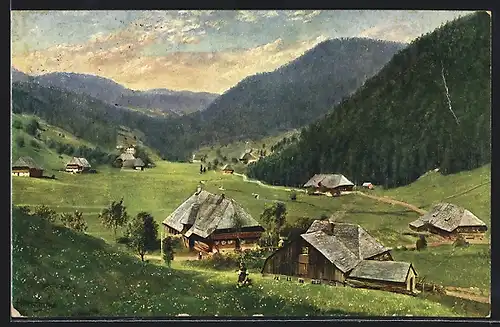 Künstler-AK Todtmoos, Berghütten im Sommer