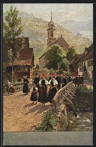 Künstler-AK Wilhelm Hasemann: Kirchgang in Gutach