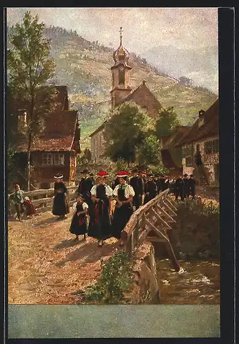 Künstler-AK Wilhelm Hasemann: Kirchgang in Gutach