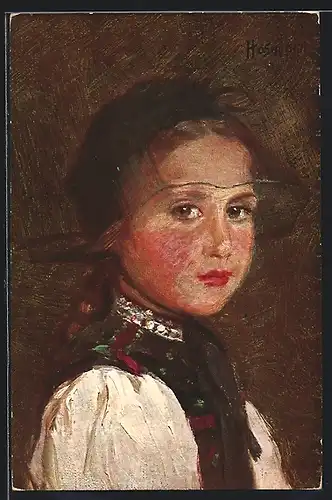 Künstler-AK Wilhelm Hasemann: Gutach, Kleine Gutacherin in Tracht