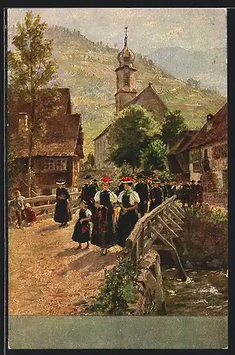 Künstler-AK Wilhelm Hasemann: Kirchgang in Gutach