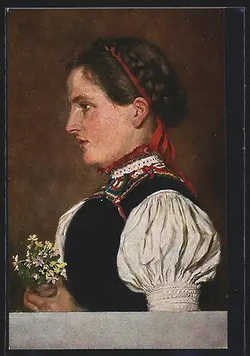 Künstler-AK Wilhelm Hasemann: Prechtal, Junge Frau in Tracht