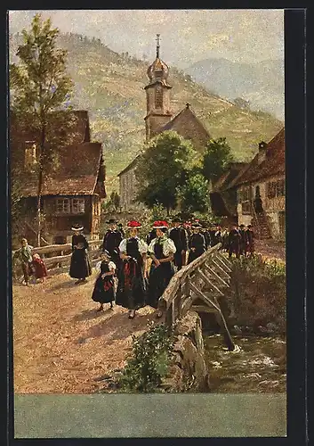 Künstler-AK Wilhelm Hasemann: Kirchgang in Gutach