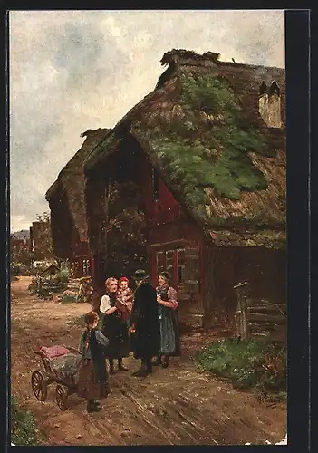 Künstler-AK Wilhelm Hasemann: In der Dorfgasse im Schwarzwald