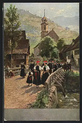 Künstler-AK Wilhelm Hasemann: Kirchgang in Gutach