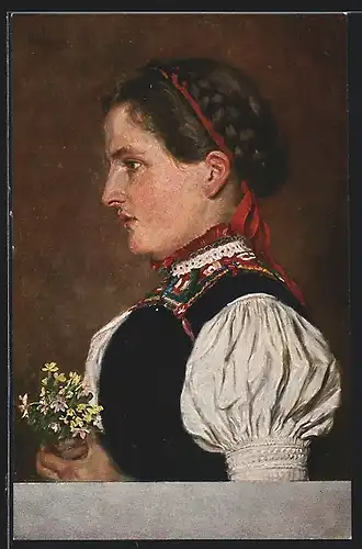 Künstler-AK Wilhelm Hasemann: Prechtal, Junge Frau in Tracht