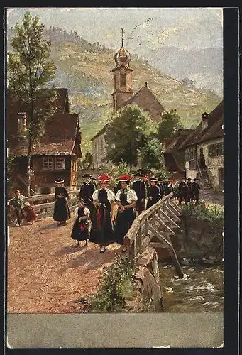 Künstler-AK Wilhelm Hasemann: Kirchgang in Gutach
