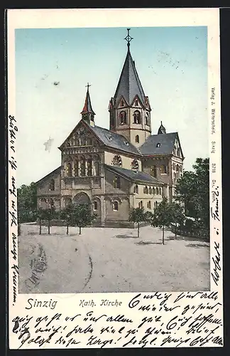 AK Sinzig, Katholische Kirche mit leuchtenden Fenstern