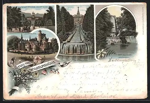 Lithographie Kassel-Wilhelmshöhe, Die Cascaden, Löwenburg, Der Aquäduct-Wasserfall