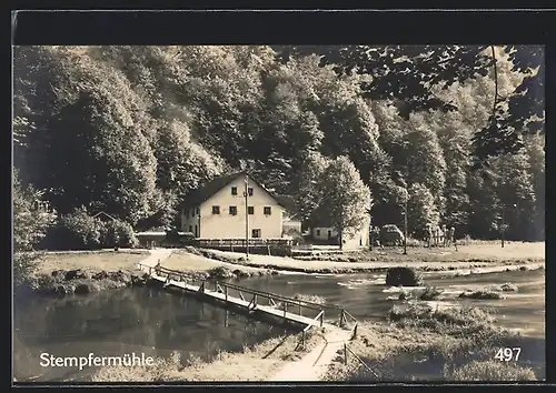 Foto-AK Stempfermühle, Flusspartie mit Wald