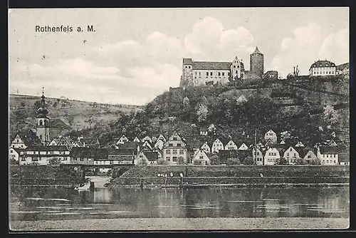 AK Rothenfeld a. M., Flusspartie mit Wohnhäusern und Burg
