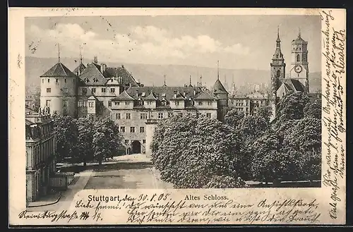 AK Stuttgart, Altes Schloss mit Uhrenturm