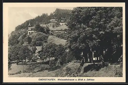 AK Oberstaufen, Weissachstrasse mit Blick zum Schloss