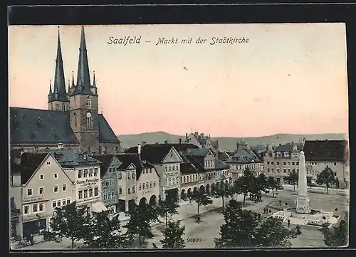 AK Saalfeld, Marktplatz mit der Stadtkirche