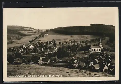 AK Scheibe-Alsbach /Th., Ortsansicht mit Landstrasse aus der Vogelschau