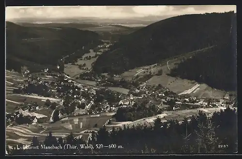 AK Manebach /Thüringer Wald, Ortsansicht mit Blick nach Bad Ilmenau