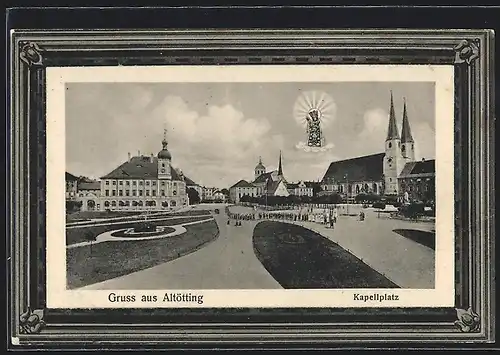 AK Altötting, Kapellplatz aus der Vogelschau mit Kirche