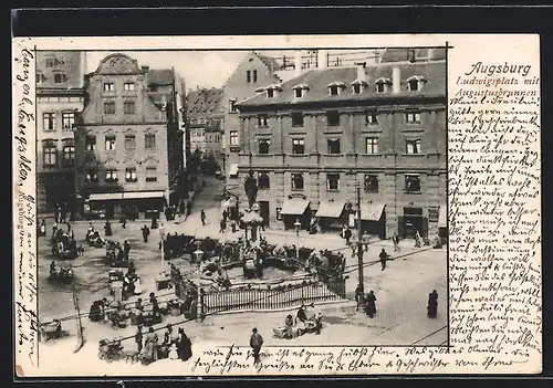 AK Augsburg, Ludwigsplatz mit Augustusbrunnen